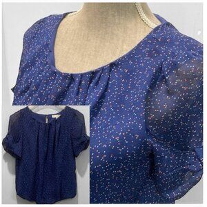 Florence Blue Speckled Short Sleeve Blouse Women’s XS Lightweight Sheer Top